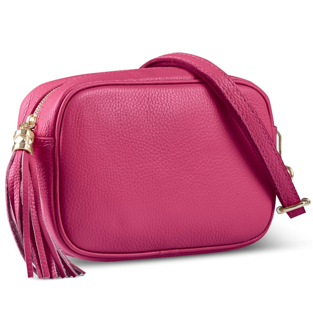 1919 Italian Leather Crossbody Bag with Zipper, Strap & Tassel | Small